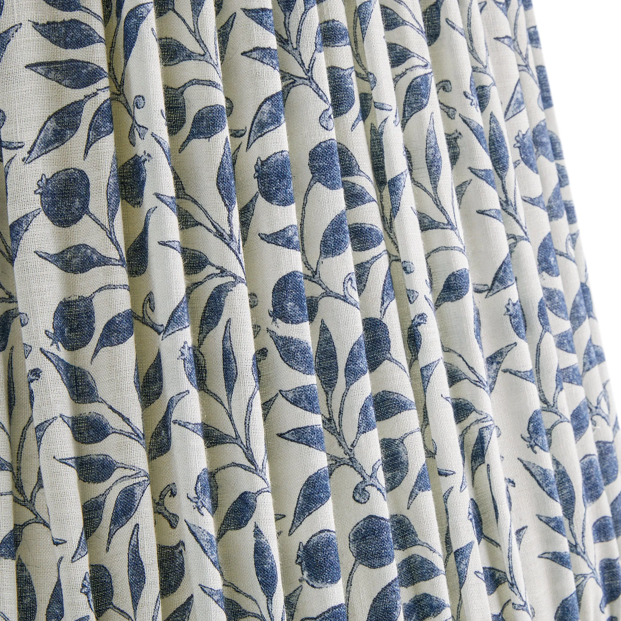14cm tall tapered shade in indigo Rosehip linen by Morris & Co.