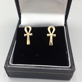 18ct gold Egyptian ankh stud earrings
