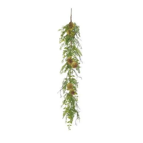5' Green and Burgundy Red Artificial Succulent Plant and Mixed Fern Garland