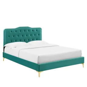 Amber Tufted Performance Velvet Twin Platform Bed By Modway - MOD-6778 - Teal