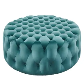 Amour Tufted Button Large Round Performance Velvet Ottoman By Modway - EEI-5469 - Sea Blue