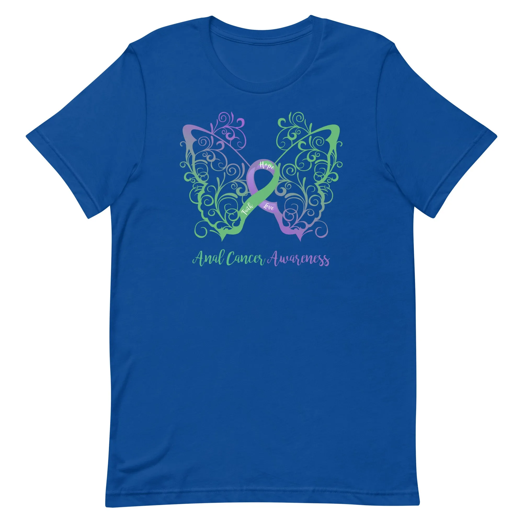 Anal Cancer Awareness Filigree Butterfly T-Shirt (Several Colors Available)