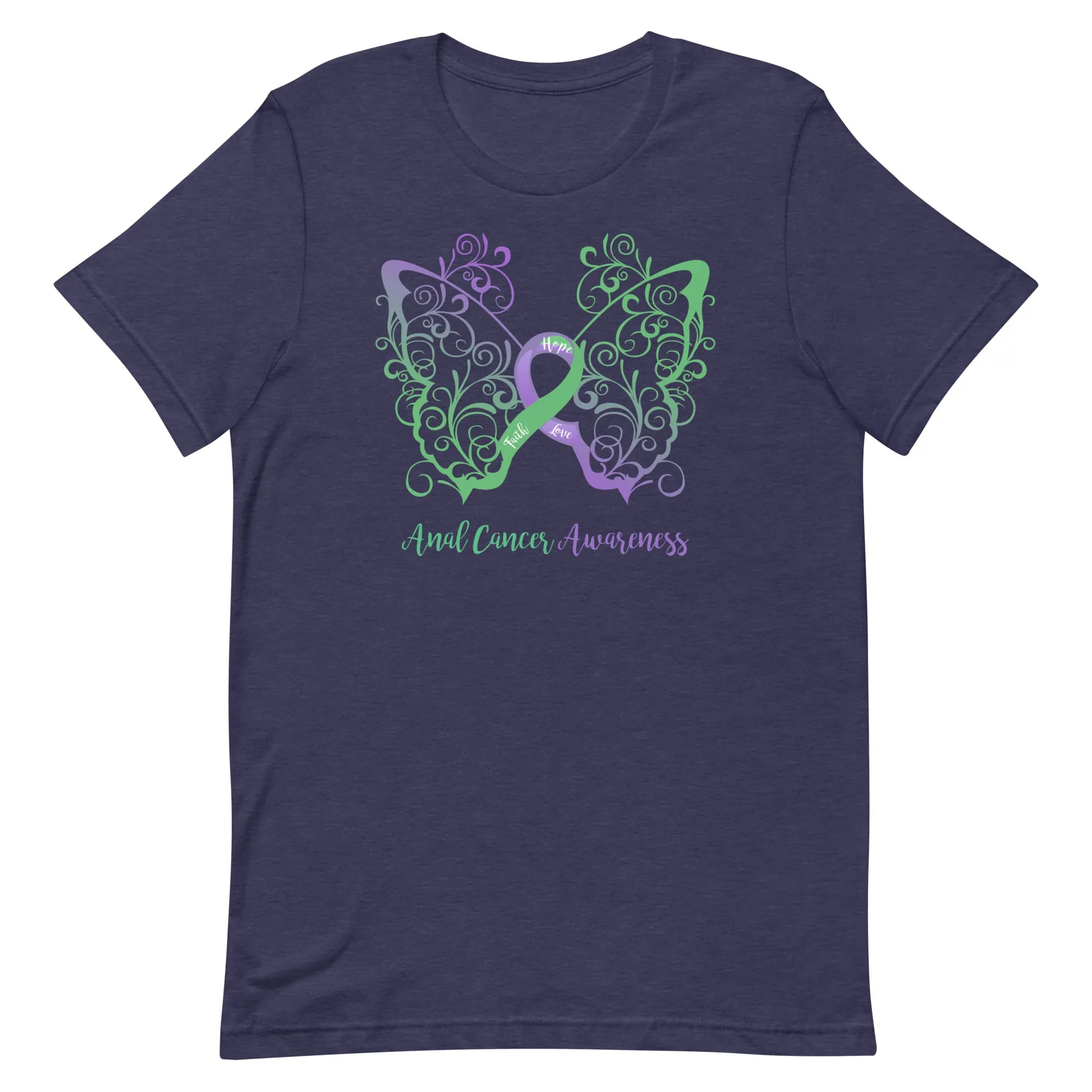 Anal Cancer Awareness Filigree Butterfly T-Shirt (Several Colors Available)