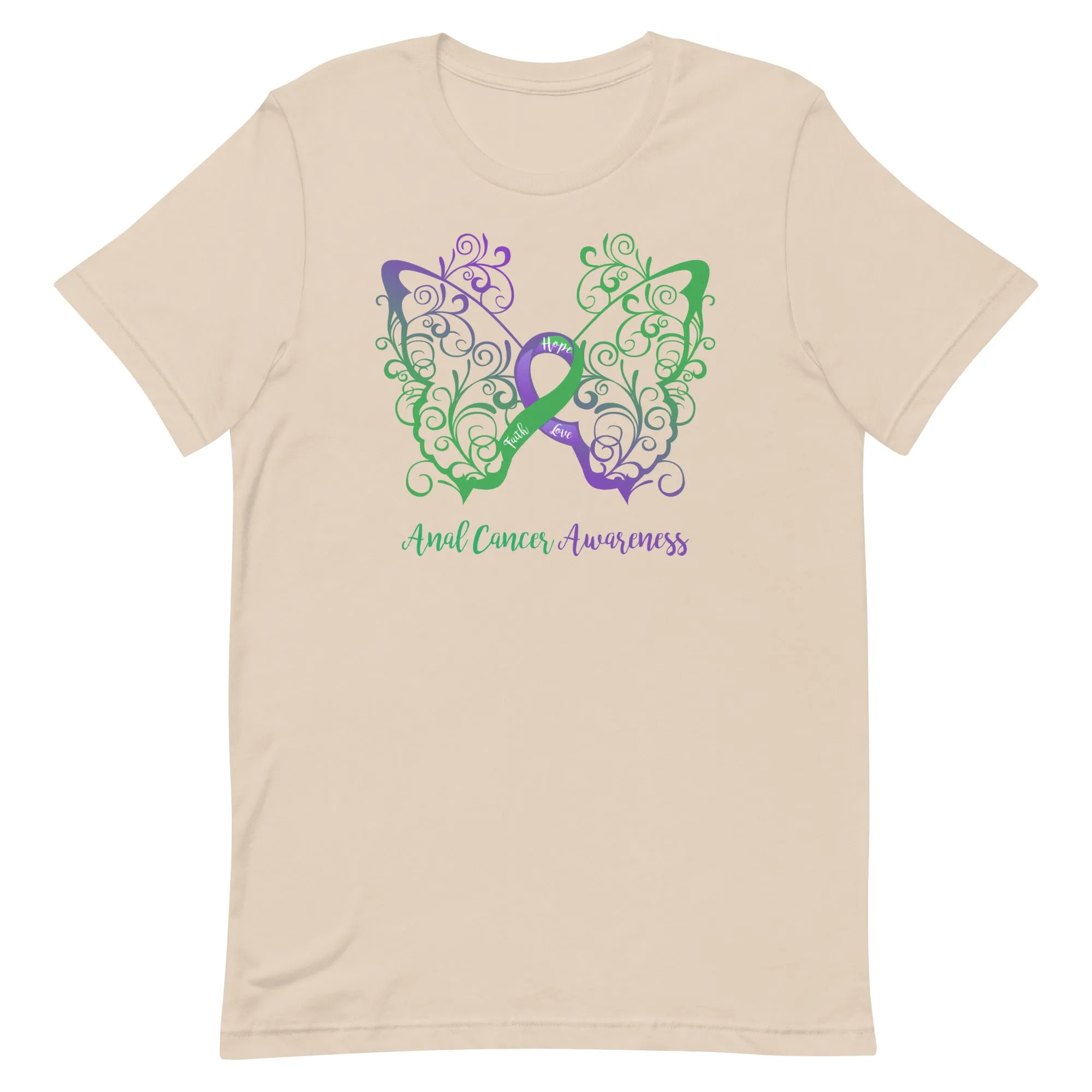 Anal Cancer Awareness Filigree Butterfly T-Shirt (Several Colors Available)