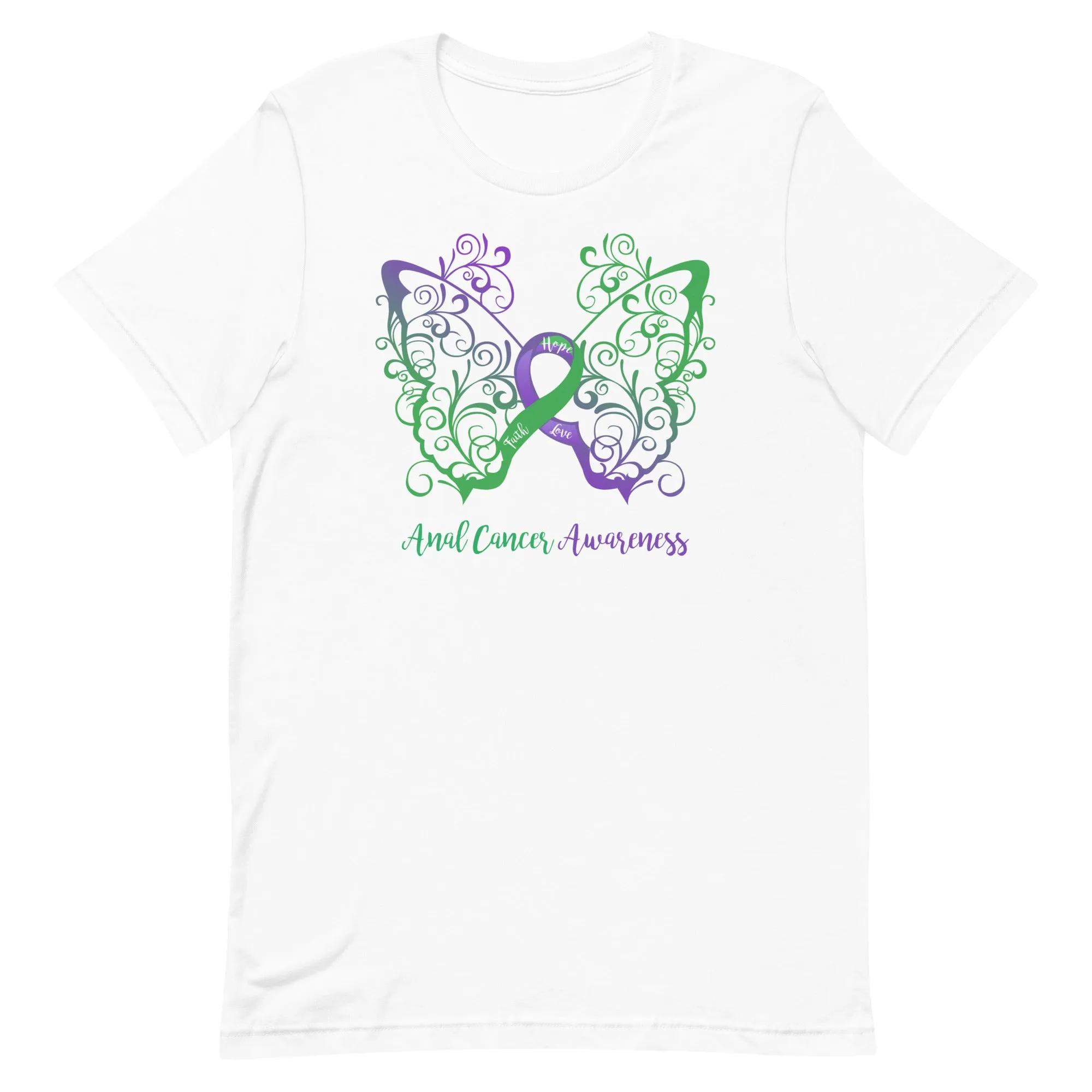 Anal Cancer Awareness Filigree Butterfly T-Shirt (Several Colors Available)