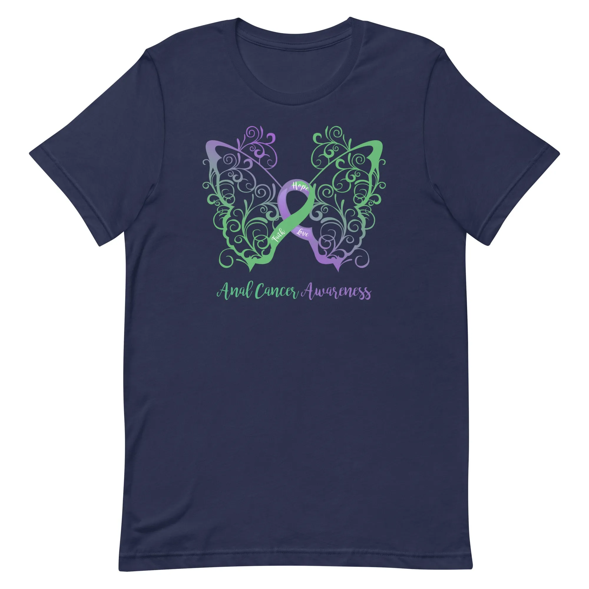 Anal Cancer Awareness Filigree Butterfly T-Shirt (Several Colors Available)