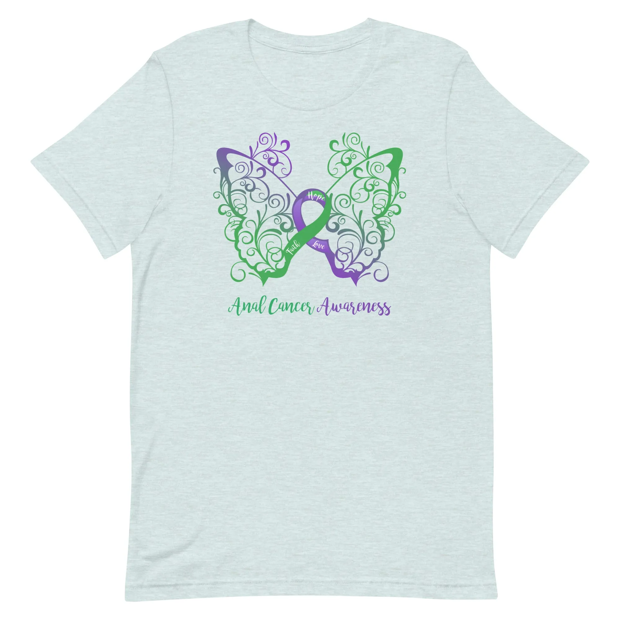 Anal Cancer Awareness Filigree Butterfly T-Shirt (Several Colors Available)