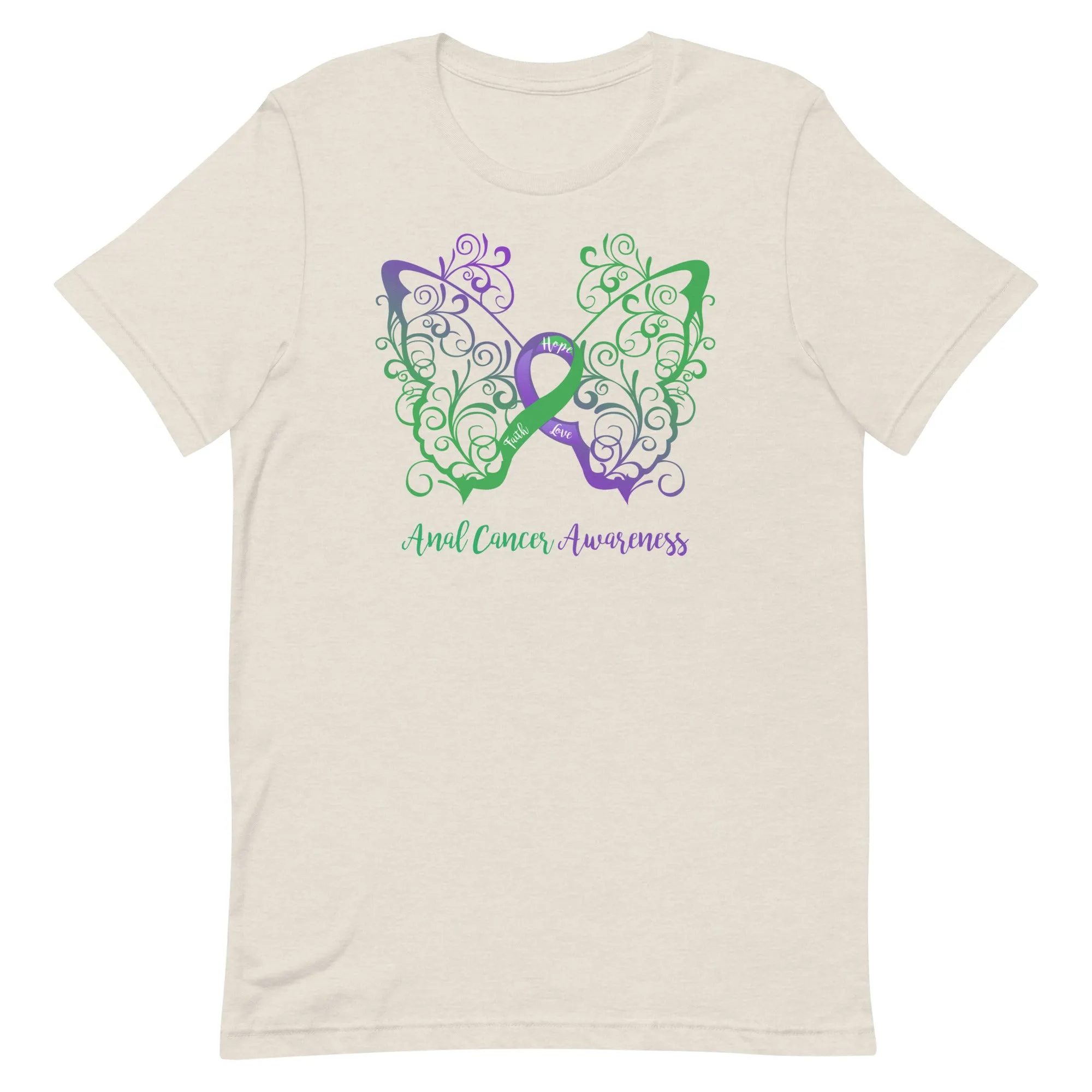 Anal Cancer Awareness Filigree Butterfly T-Shirt (Several Colors Available)
