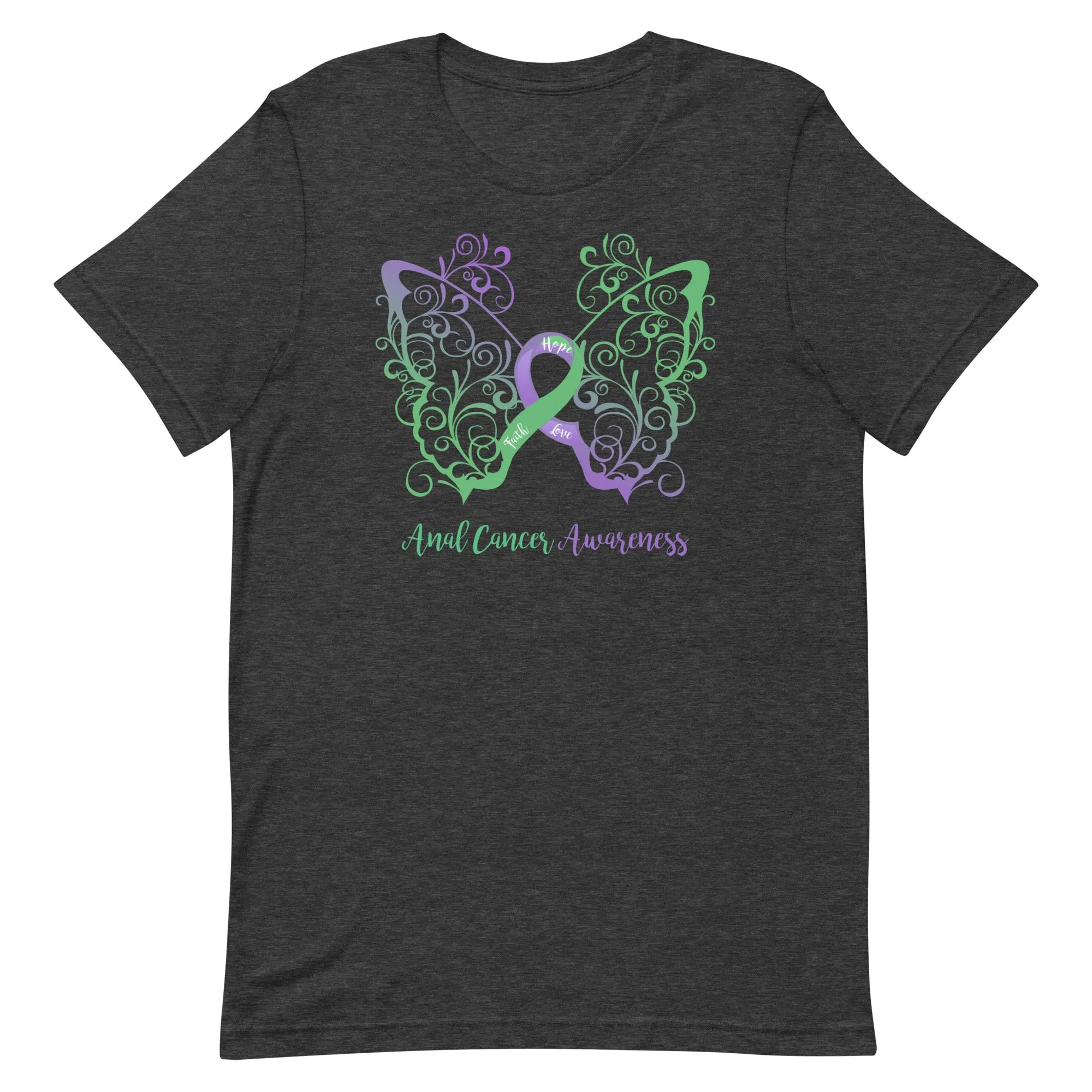 Anal Cancer Awareness Filigree Butterfly T-Shirt (Several Colors Available)