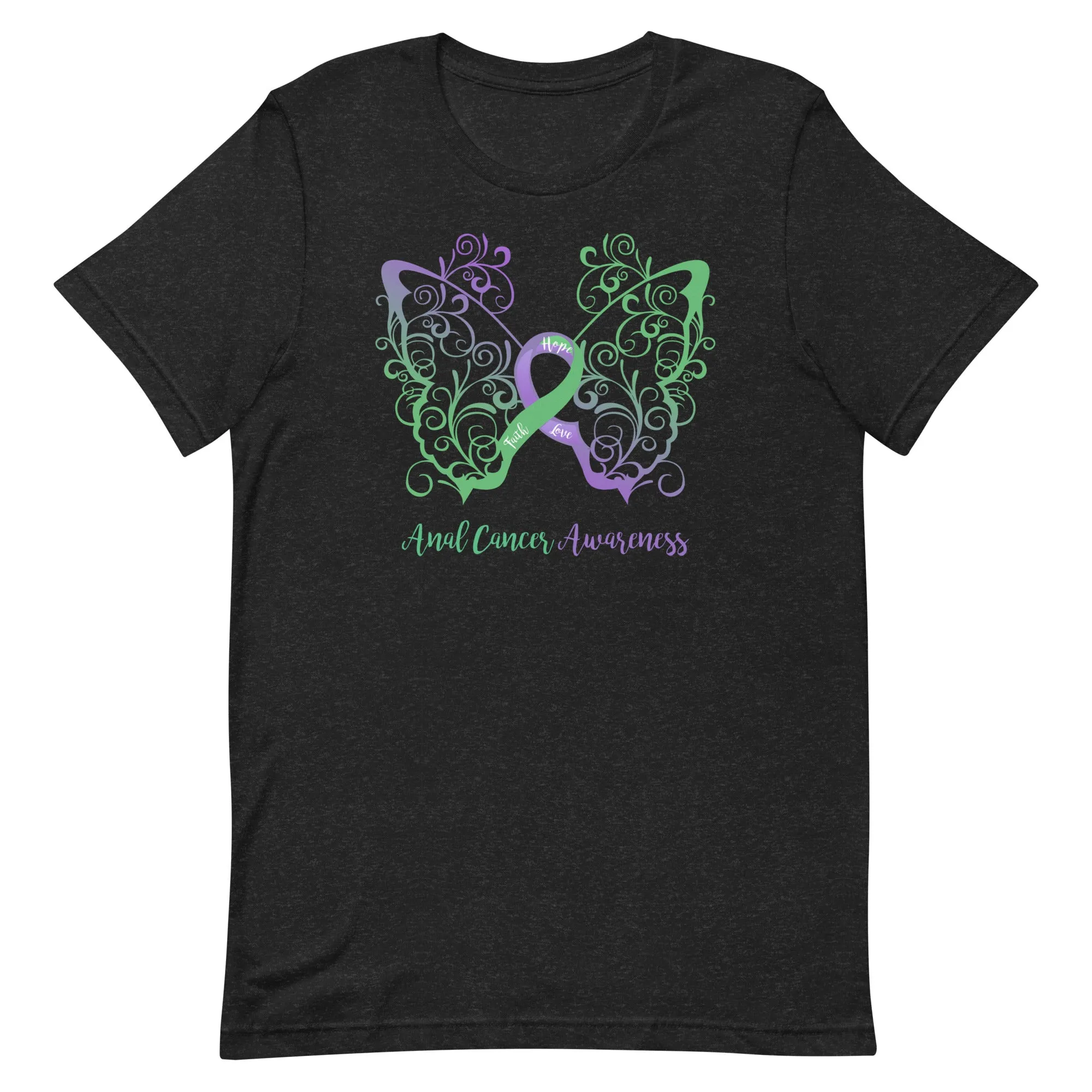 Anal Cancer Awareness Filigree Butterfly T-Shirt (Several Colors Available)