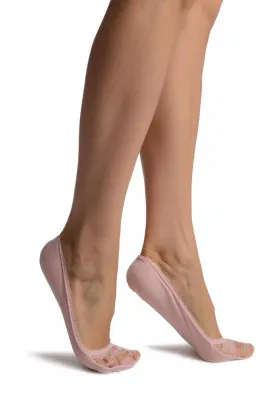 Baby Pink Cotton With Floral Lace Front Footies