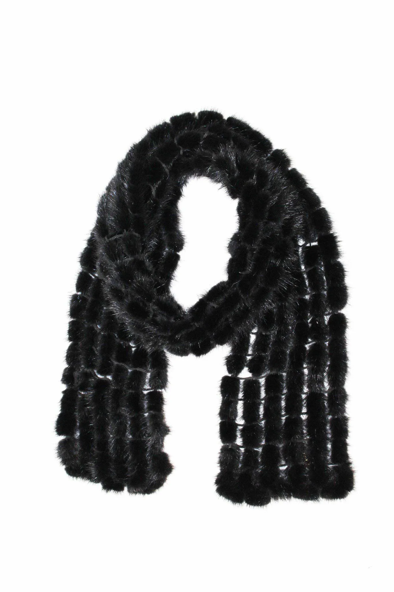 Balled Mink Fur Muffler - Black