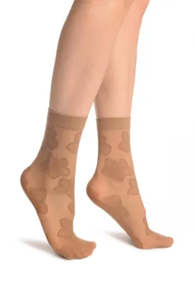 Beige Flower & Stripes Ankle High Socks