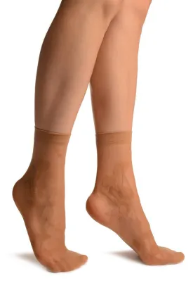 Beige With Large Poppy Flowers Ankle High Socks