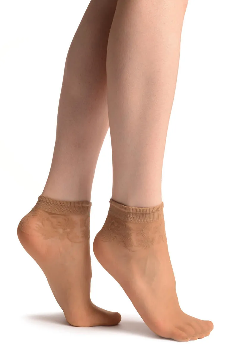 Beige With Wine Leaves Socks Ankle High