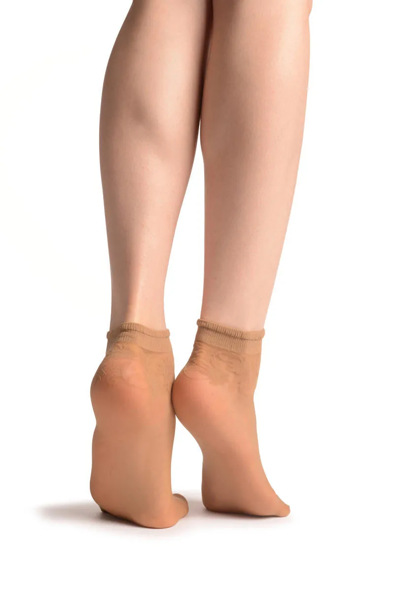 Beige With Wine Leaves Socks Ankle High