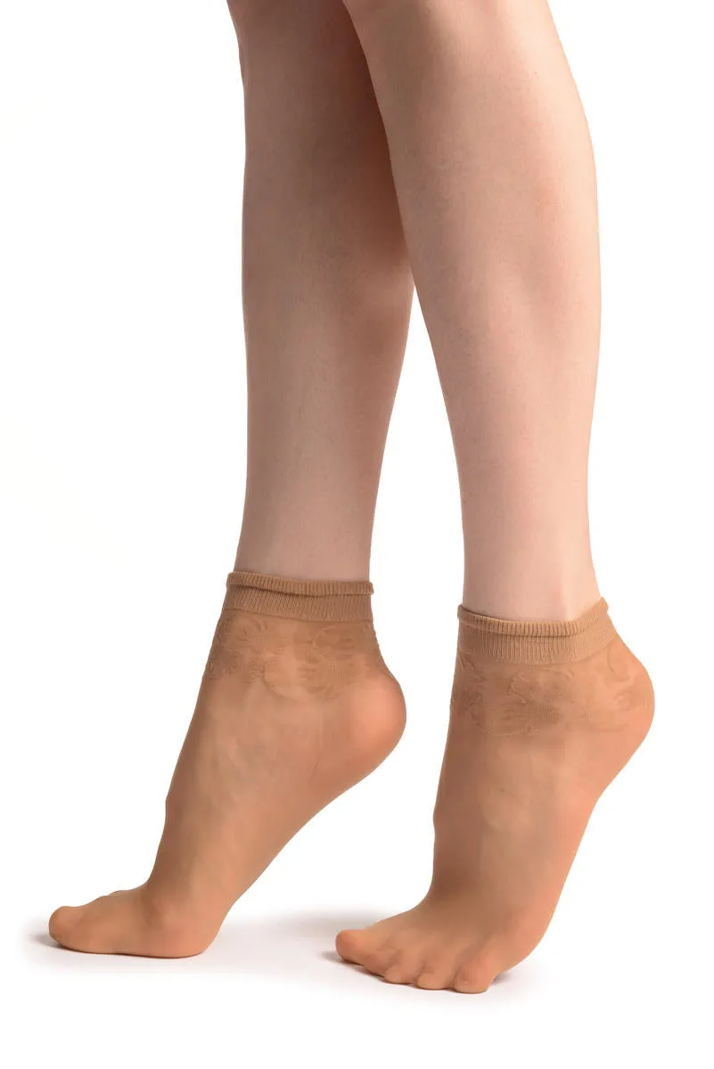 Beige With Wine Leaves Socks Ankle High