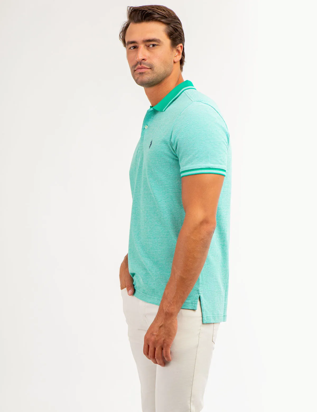 BIRDSEYE CONTRAST COLLAR POLO SHIRT
