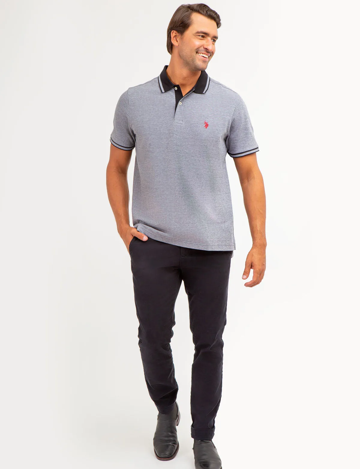 BIRDSEYE CONTRAST COLLAR POLO SHIRT
