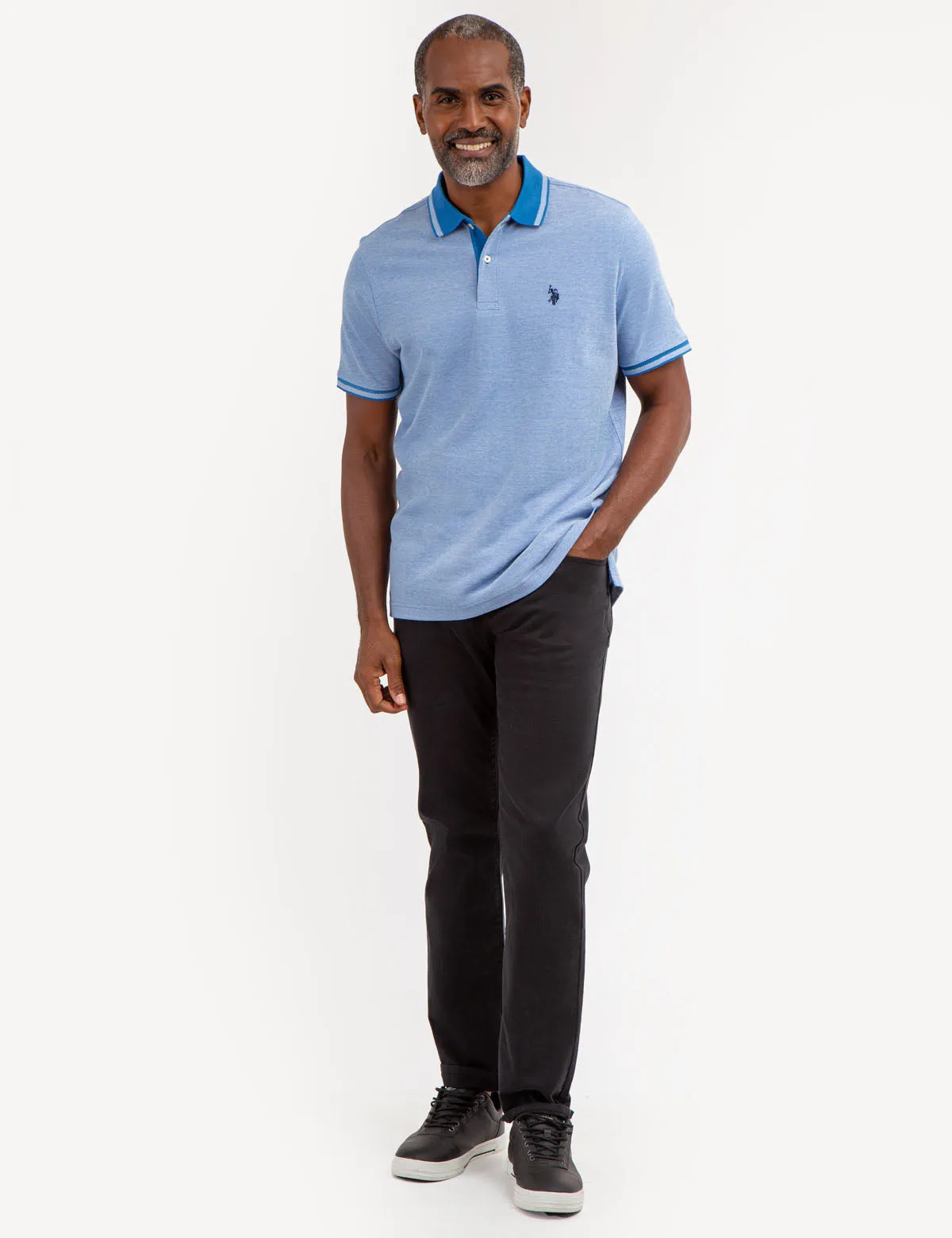 BIRDSEYE CONTRAST COLLAR POLO SHIRT