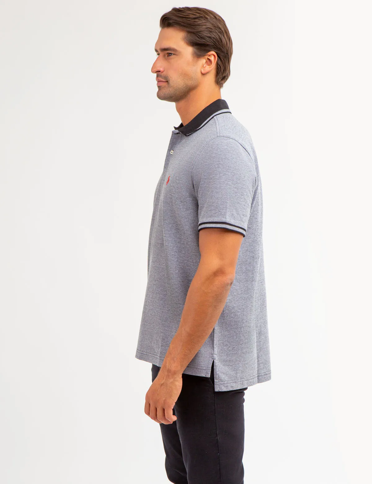 BIRDSEYE CONTRAST COLLAR POLO SHIRT