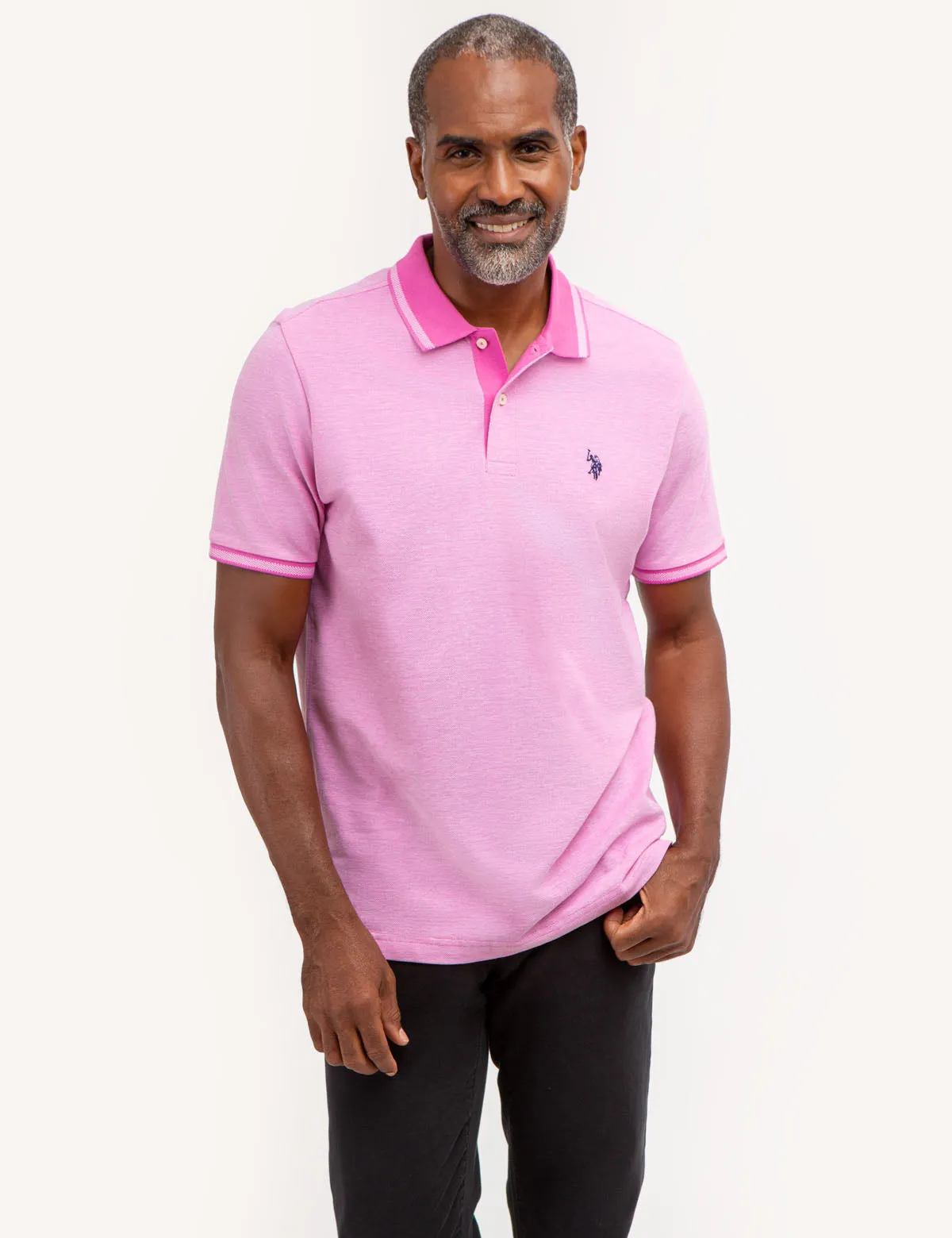 BIRDSEYE CONTRAST COLLAR POLO SHIRT