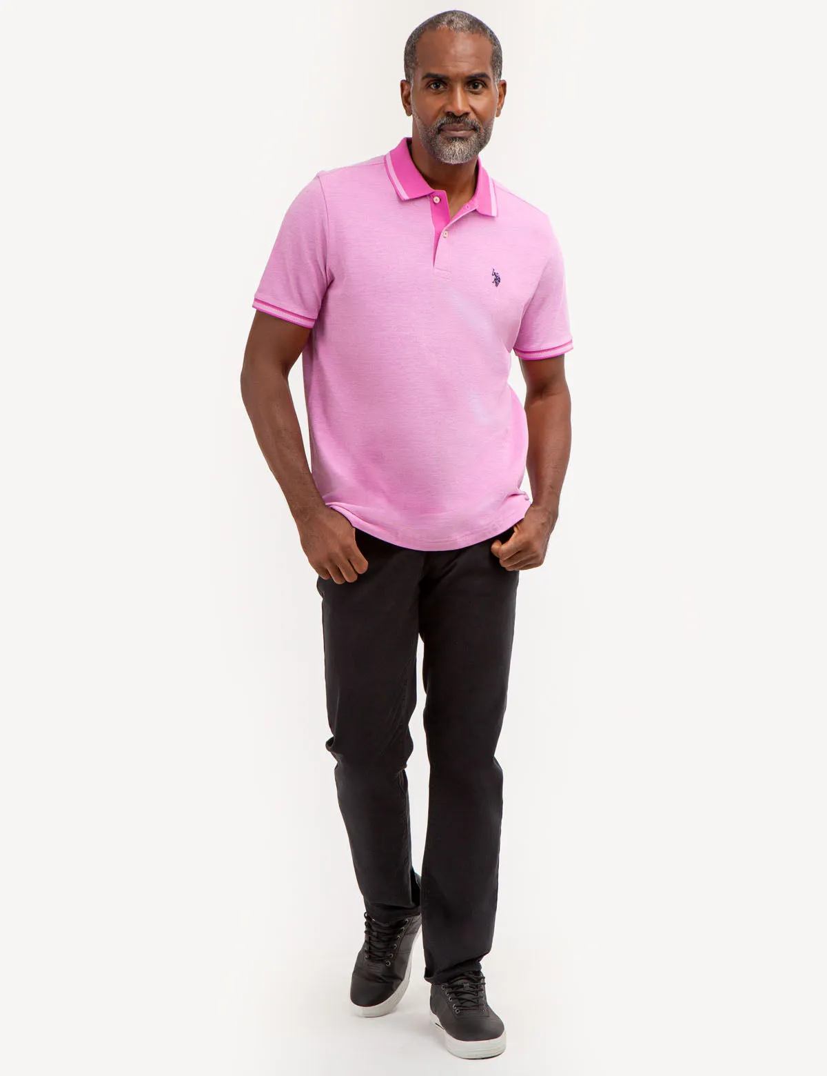 BIRDSEYE CONTRAST COLLAR POLO SHIRT