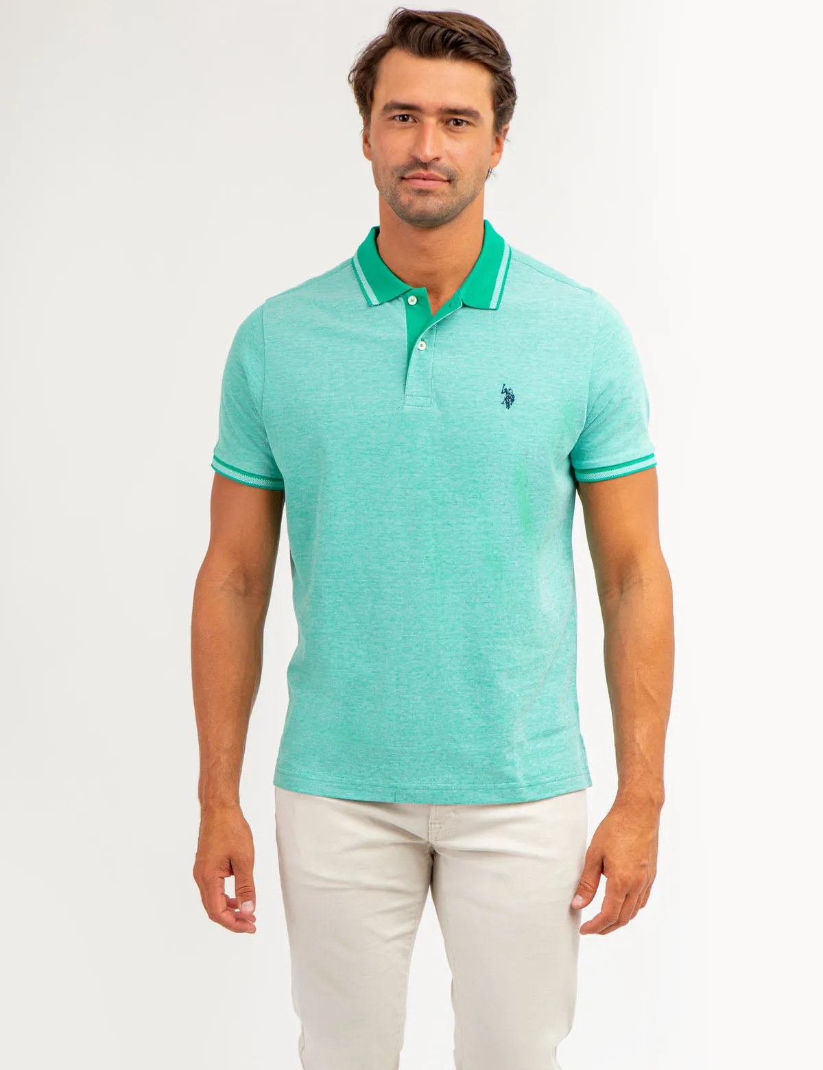 BIRDSEYE CONTRAST COLLAR POLO SHIRT