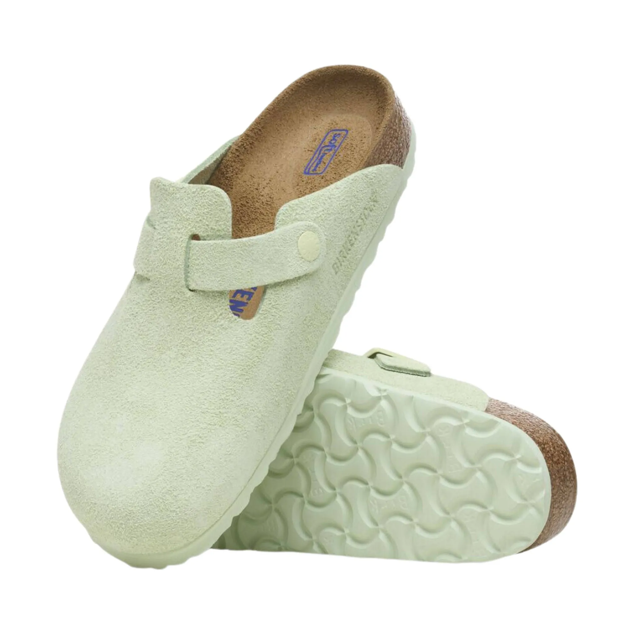 Birkenstock Boston Soft Footbed Suede Leather Clog - Faded Lime