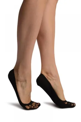 Black Cotton With Floral Lace Front Footies