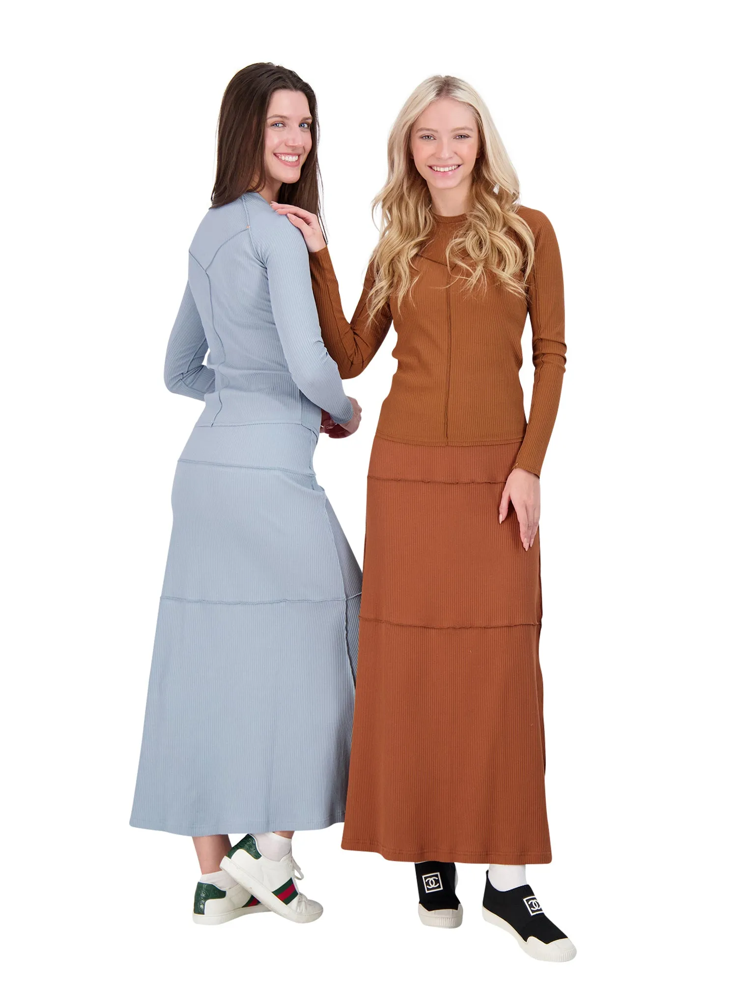 BRB Ribbed Tiered Long Skirt