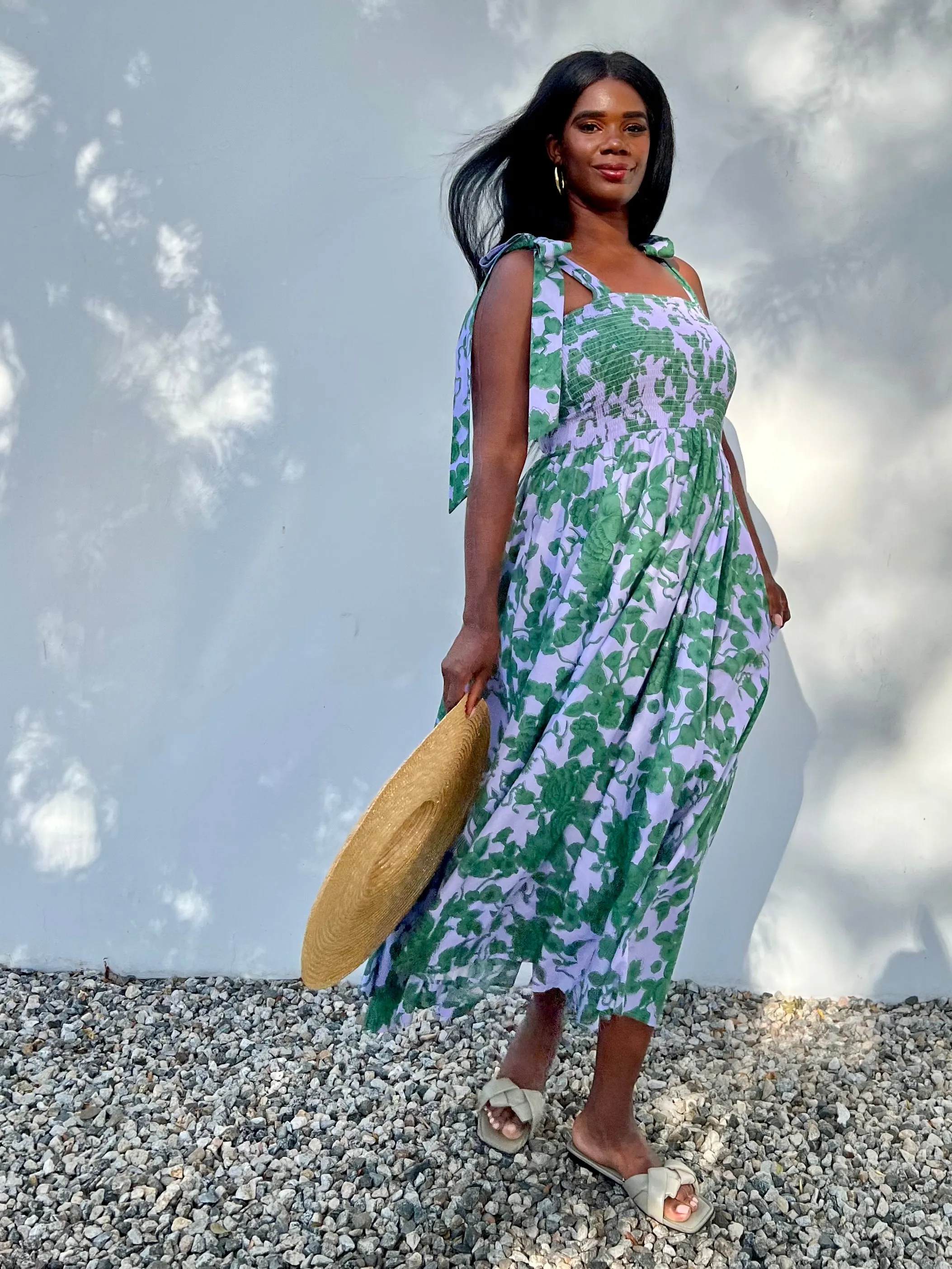 Brooke Floral Midi Sundress - Lilac and Green Floral