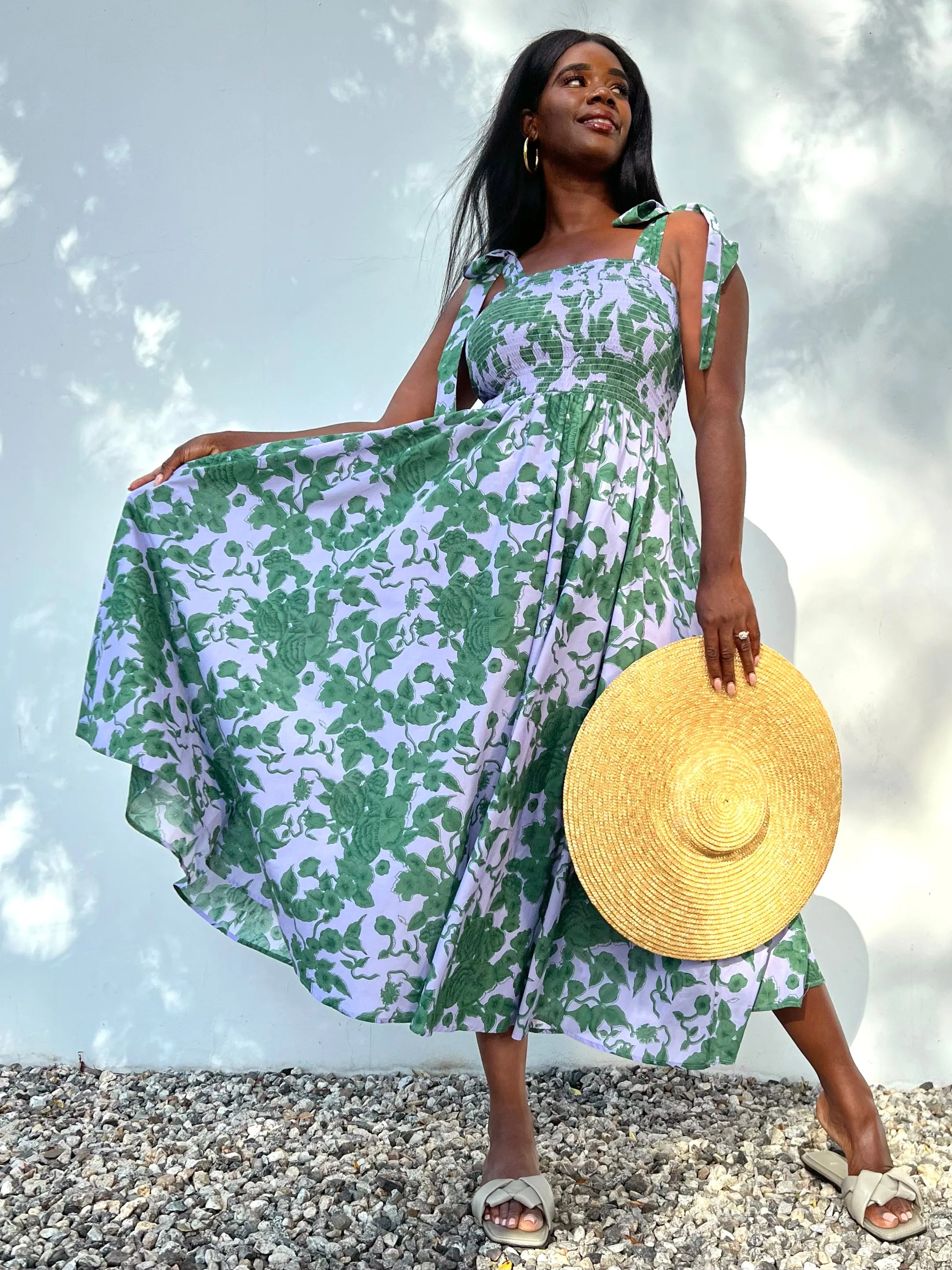 Brooke Floral Midi Sundress - Lilac and Green Floral