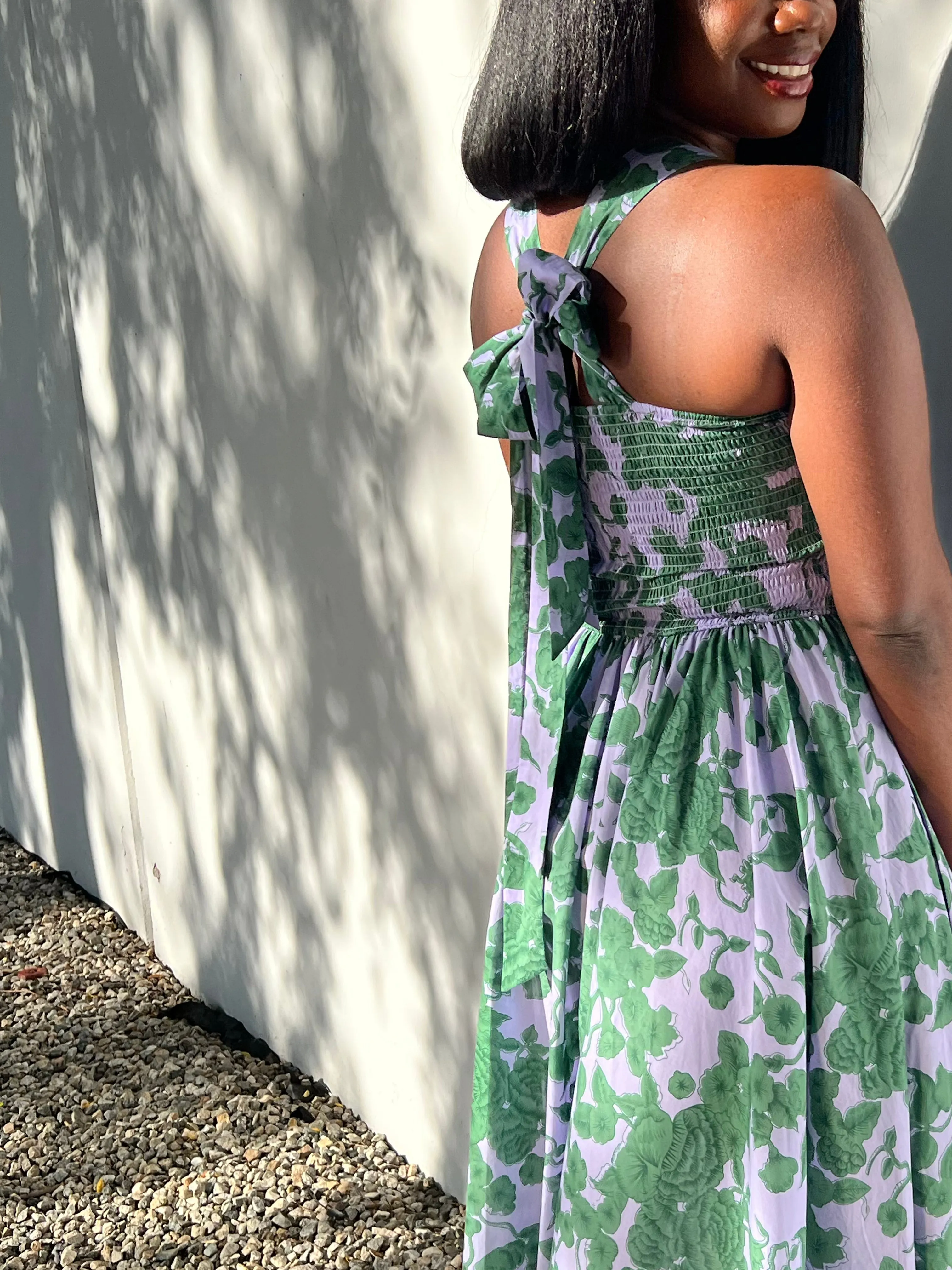 Brooke Floral Midi Sundress - Lilac and Green Floral