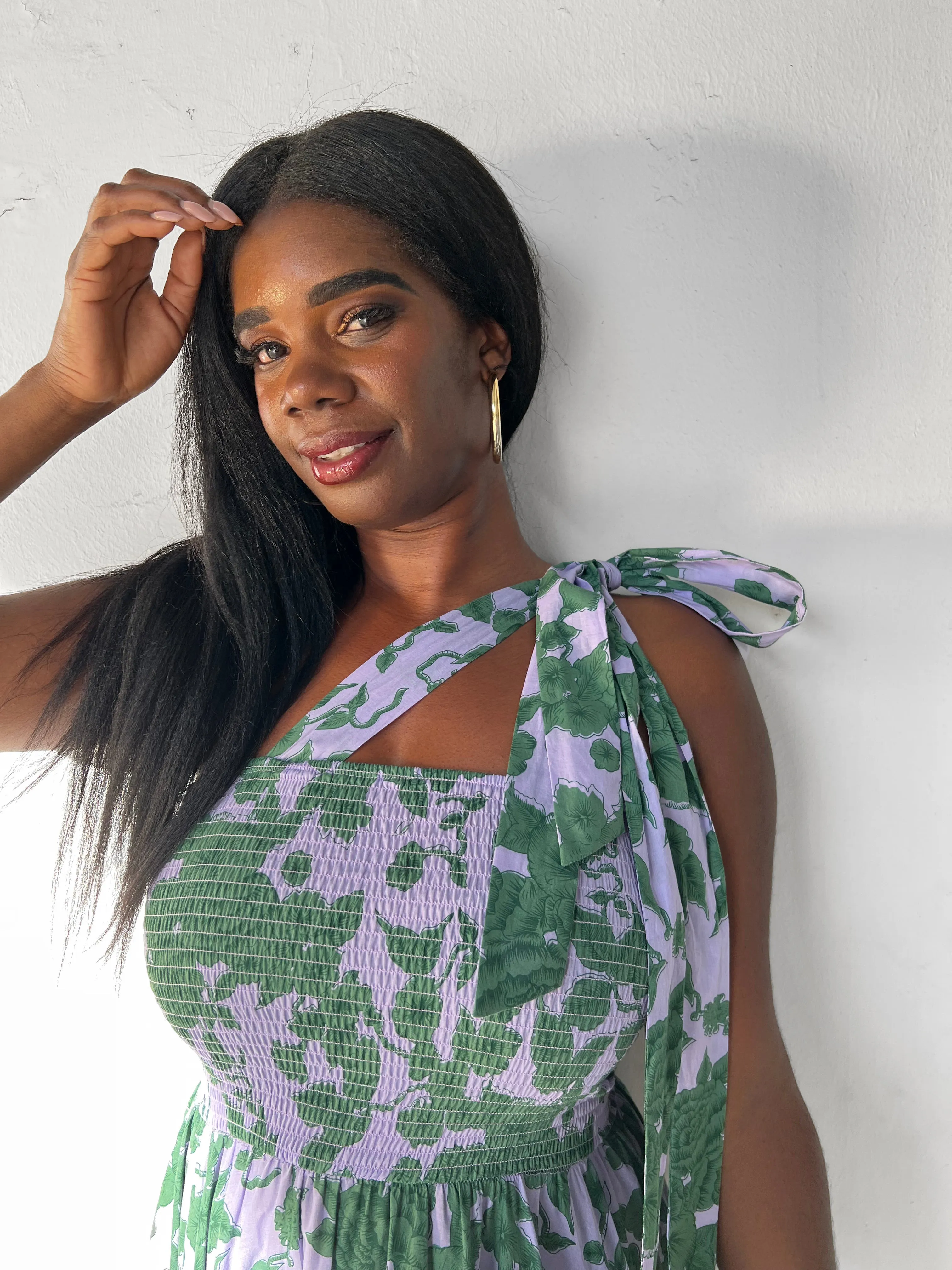 Brooke Floral Midi Sundress - Lilac and Green Floral