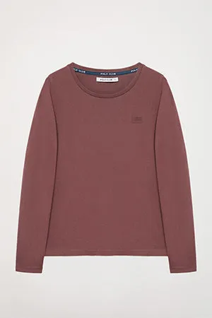 Camiseta básica de manga larga taupe con logo Polo Club