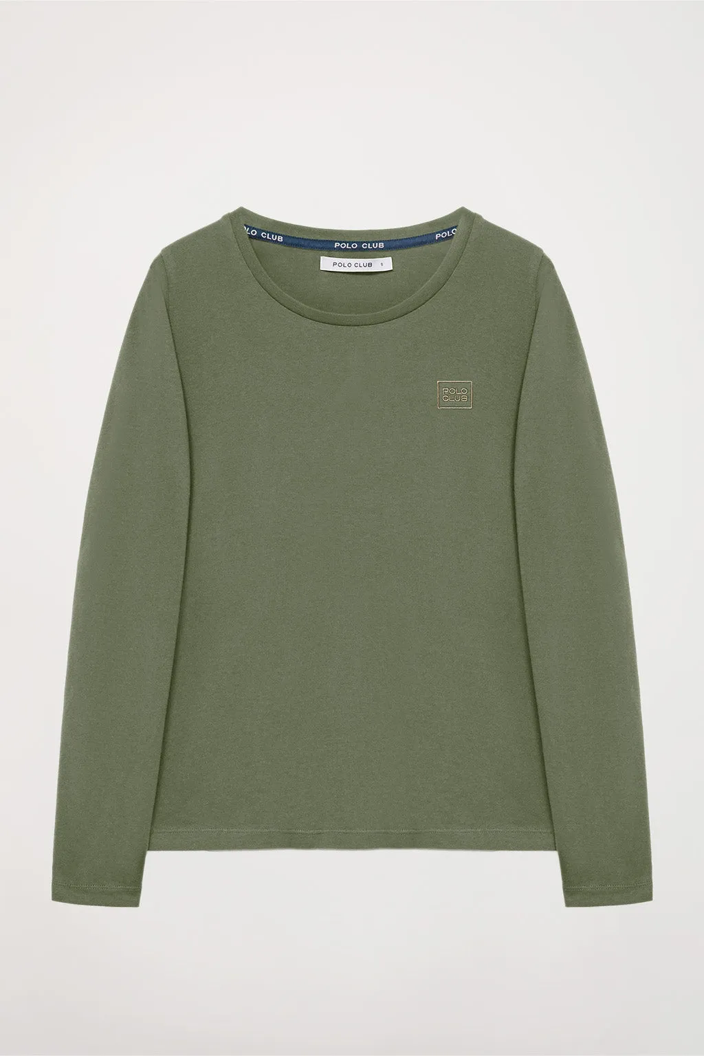 Camiseta básica de manga larga verde con logo Polo Club