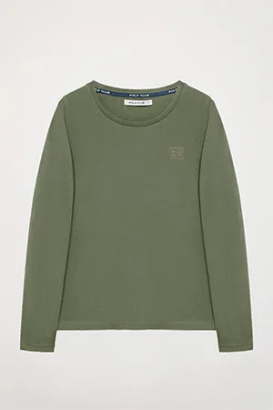 Camiseta básica de manga larga verde con logo Polo Club