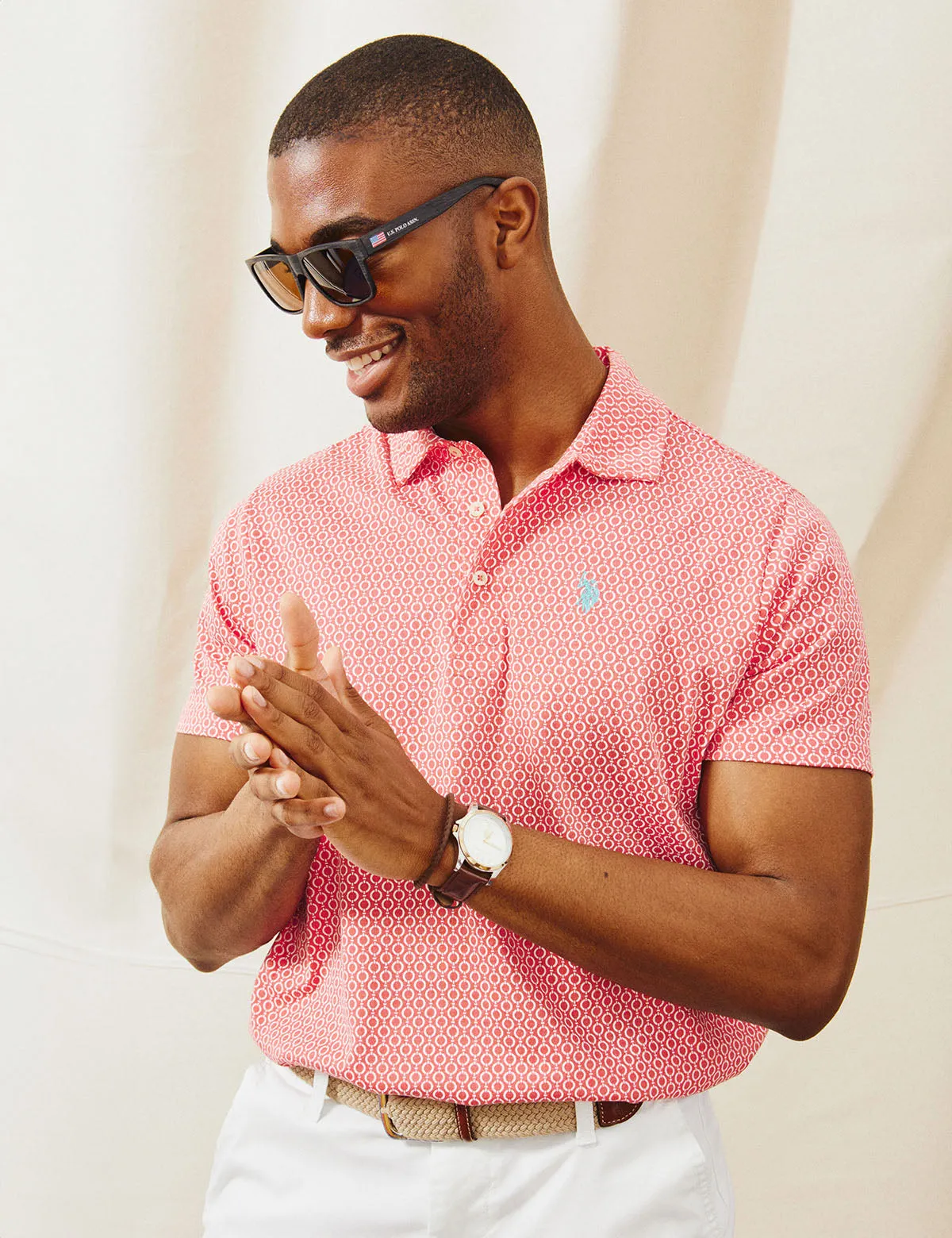 CHAIN LINK PRINTED JERSEY POLO SHIRT