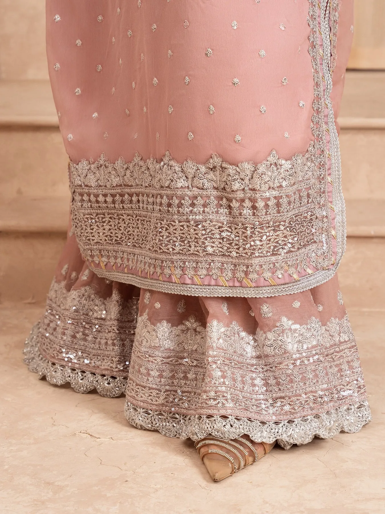 Chiffon Embellished 3-Piece Gharara Suit - Pink