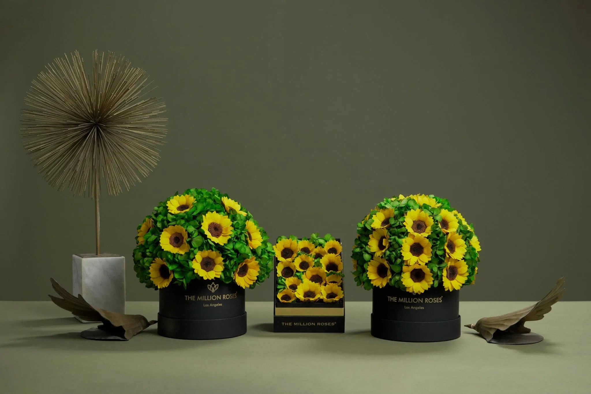 Classic Bordeaux Suede Box | Green Hydrangeas & Sunflowers