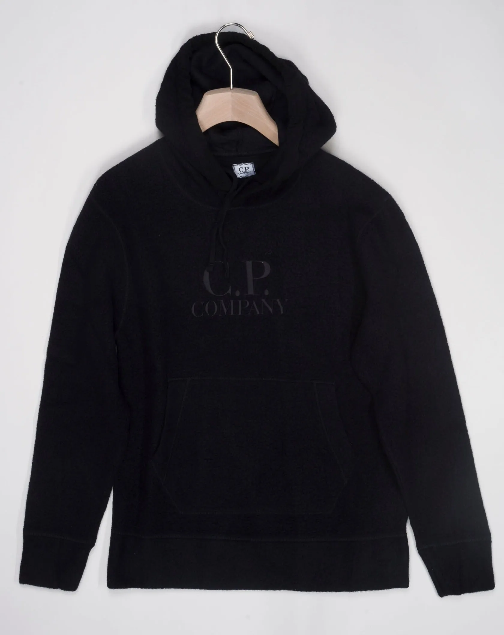 Black C.P. Company Logo Wool Polar Fleece Hoodie