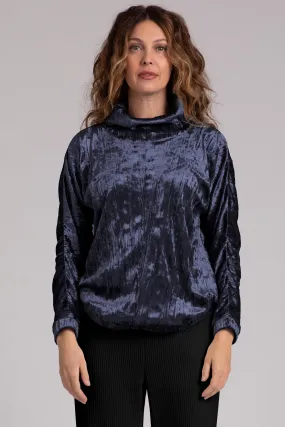 Crinkle Velvet Funnel Neck Top | Navy