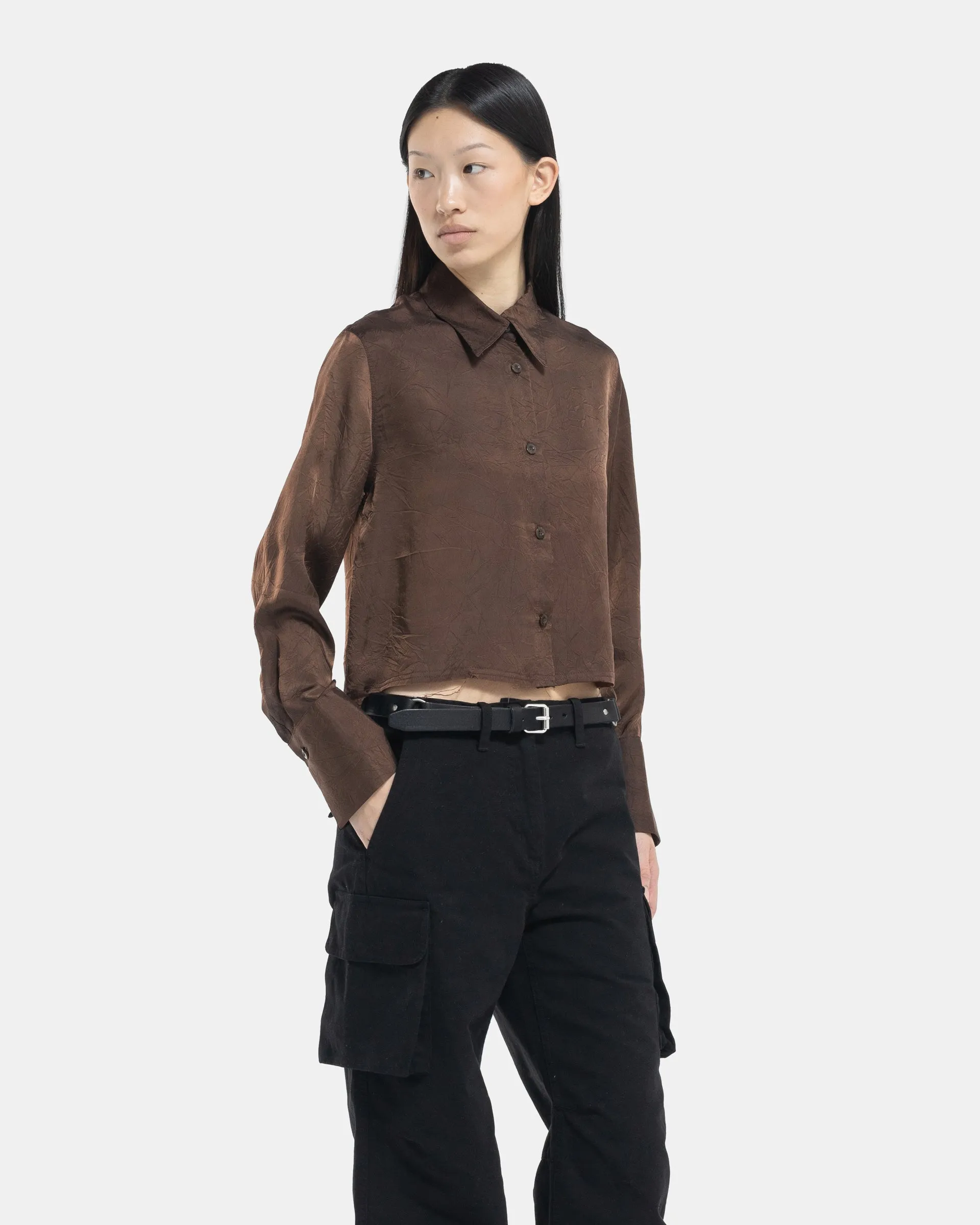Cropped Long Sleeve Shirt in Brown