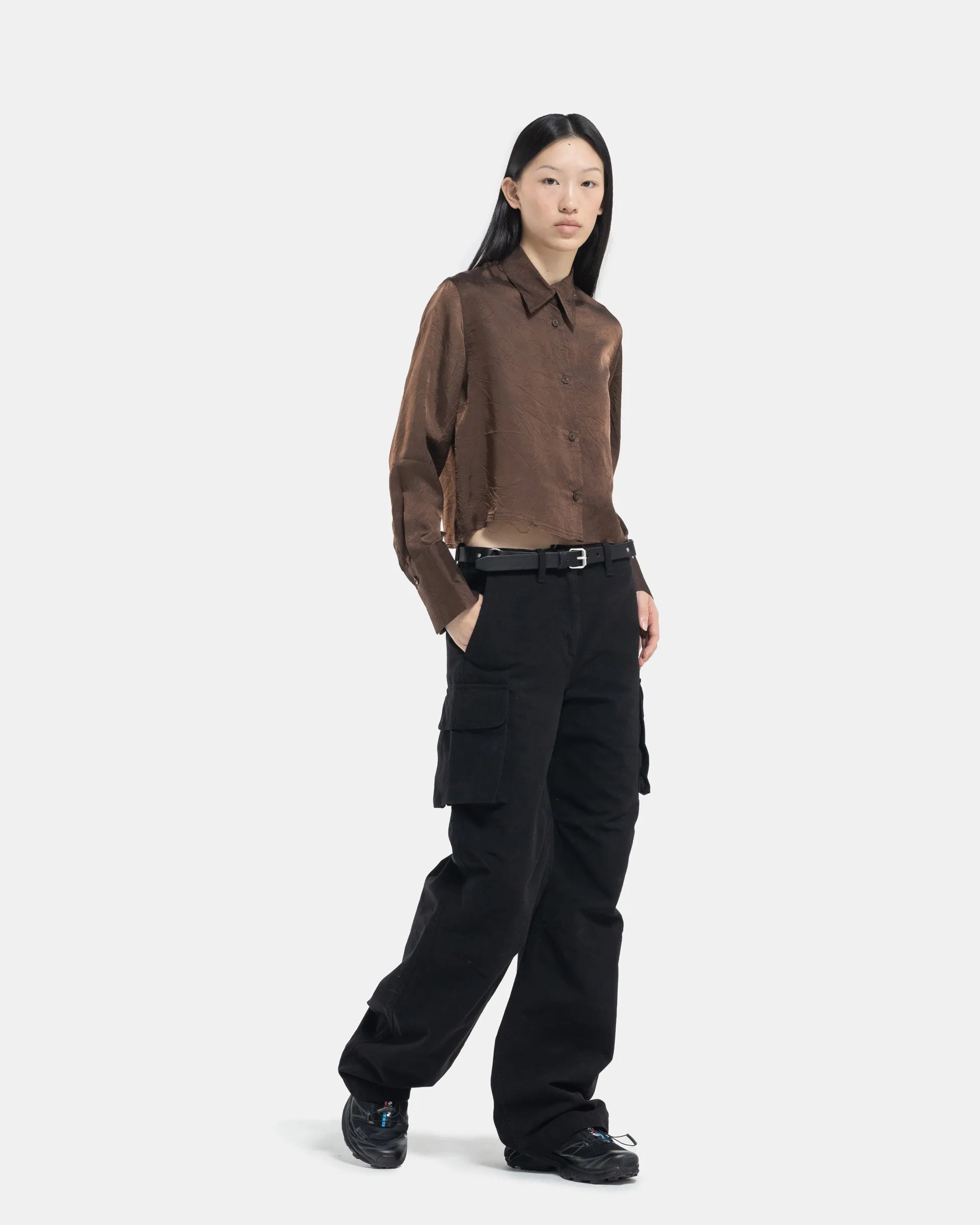 Cropped Long Sleeve Shirt in Brown