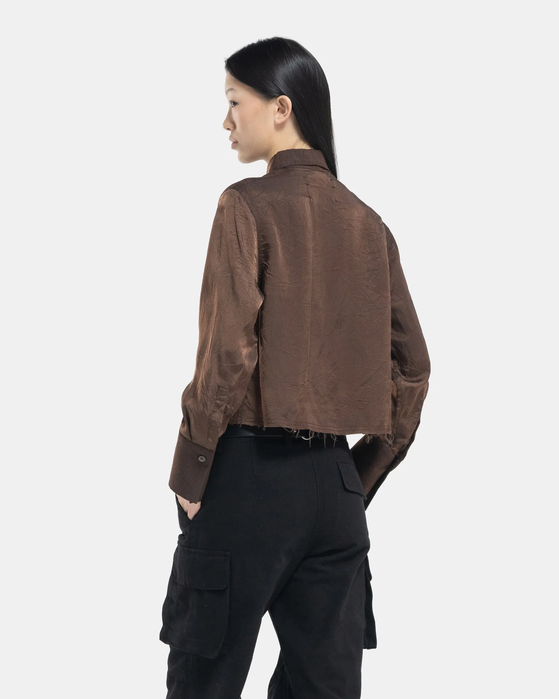 Cropped Long Sleeve Shirt in Brown