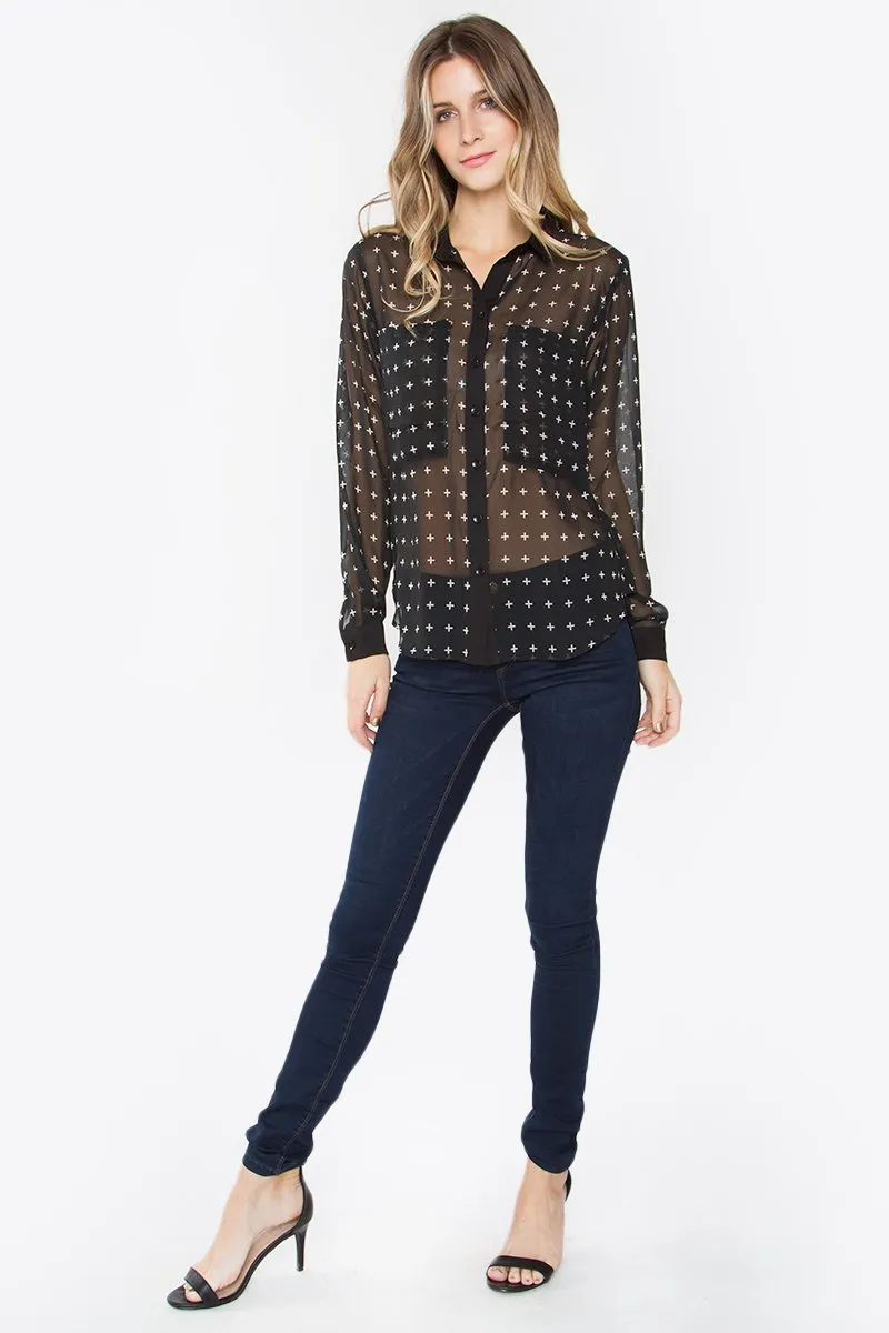 Cross Print Chiffon Shirt