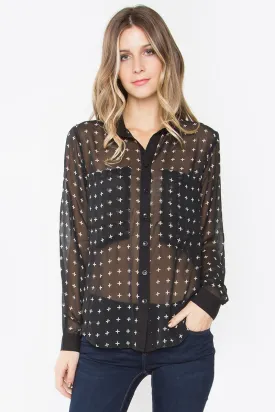 Cross Print Chiffon Shirt