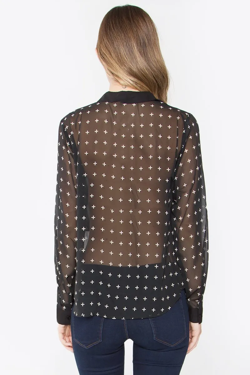 Cross Print Chiffon Shirt
