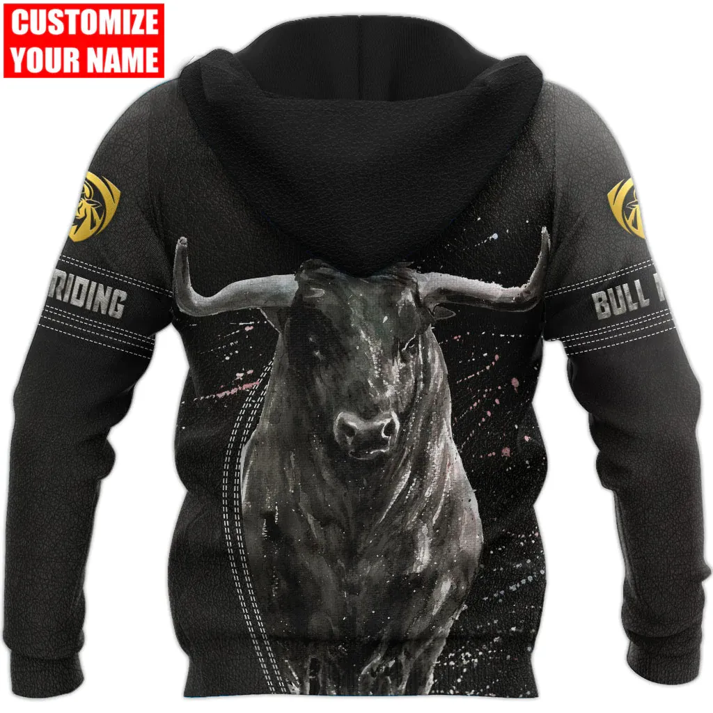 Custom Name Black Bull Riding Hoodie, Best Gift For Cowboy